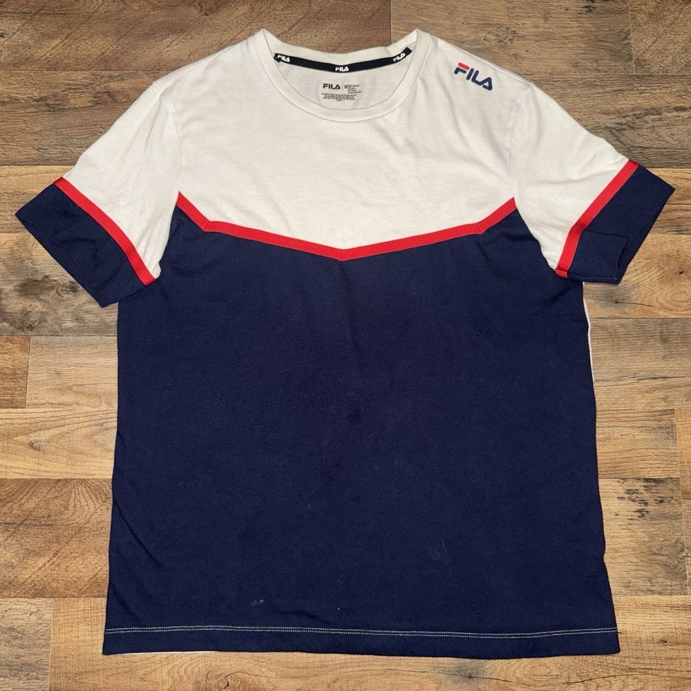 FILA T Shirt Tri Color Red Blue White Size Medium